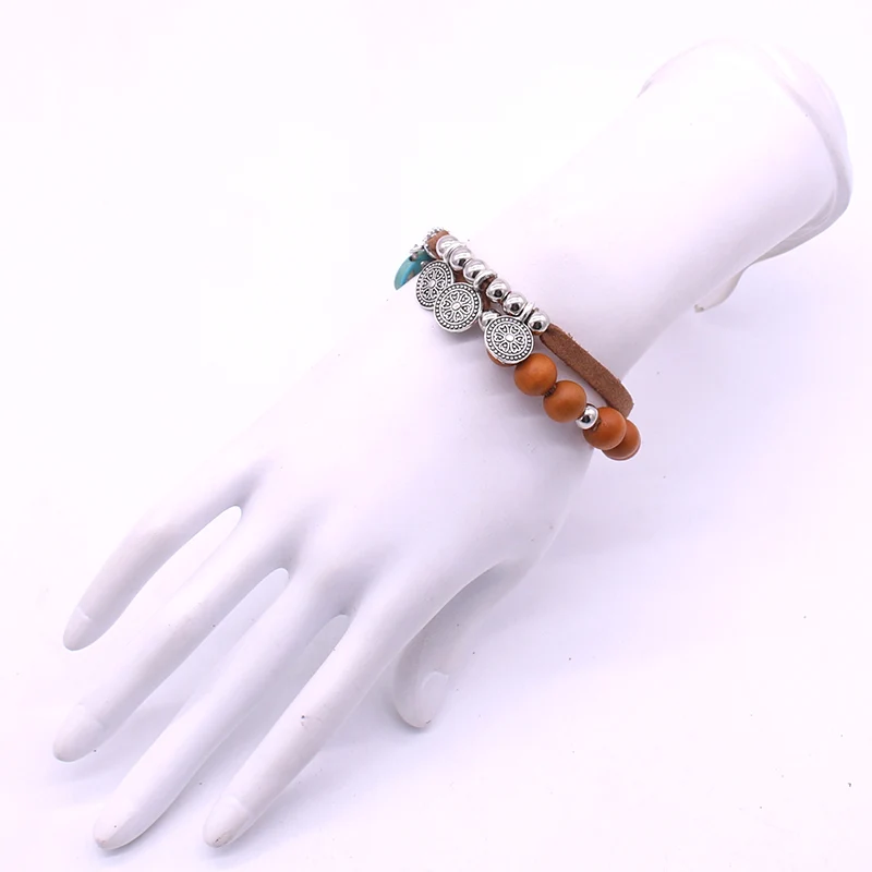 Браслет с деревянными бусинами в богемном стиле мужской браслет ретро сплав