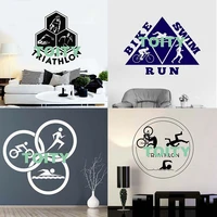 triathlon wall decal sports athletes swimming cycling running vinyl stickers mural