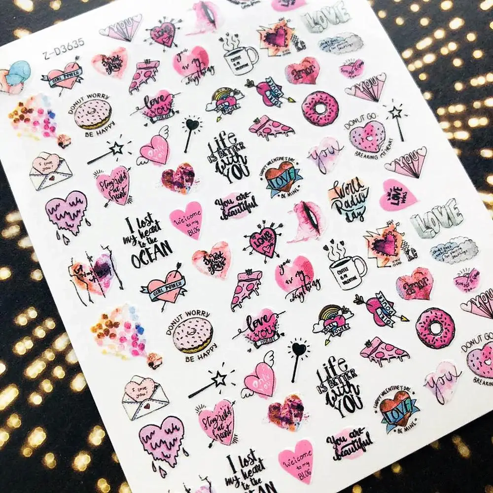 ZD 3635 серия розовый торт конфеты штрих код стикеры 3d на ногти nail art Наклейка шаблон