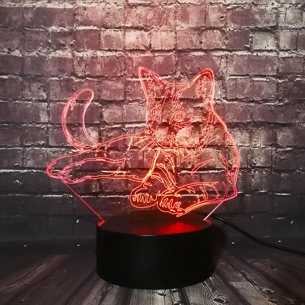 Xmas lamp Cute Animal Cat 3D LED 7 Color Change Table Night Light Decor Baby Sleep RGB Atmosphere Lava Birthday Supply Friend | Освещение