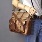 Деловой портфель для мужчин, кожаная сумка-Атташе для ноутбука 13 дюймов в античном стиле, сумка-тоут через плечо, женская сумка-мессенджер