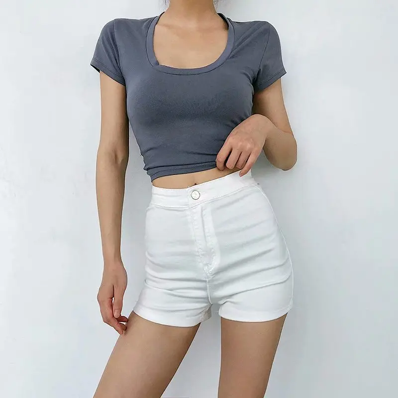Шорты GOPLUS женские джинсовые с завышенной талией узкие эластичные штаны из денима