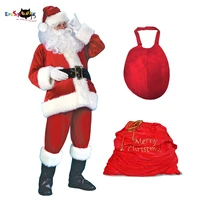 eraspooky plus size deluxe christmas outfits santa claus costume for men adult new year velvet fancy dress hat belly gift bag