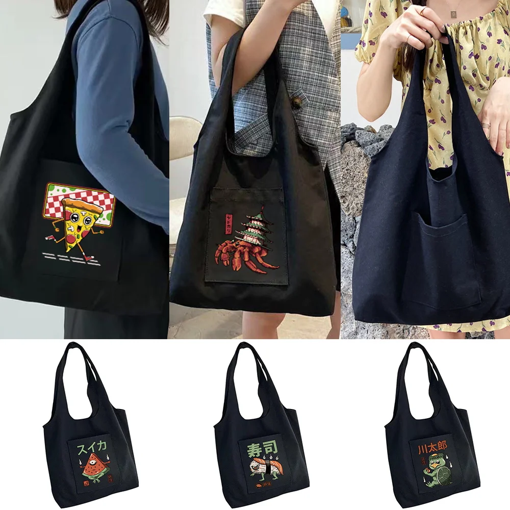 

Tote Bag Women‘s Shopping Bags Commuter Shopper Handbags Cute Monster Series Pure Cotton Grocery Bolsas Eco Canvas Shoulder Bag