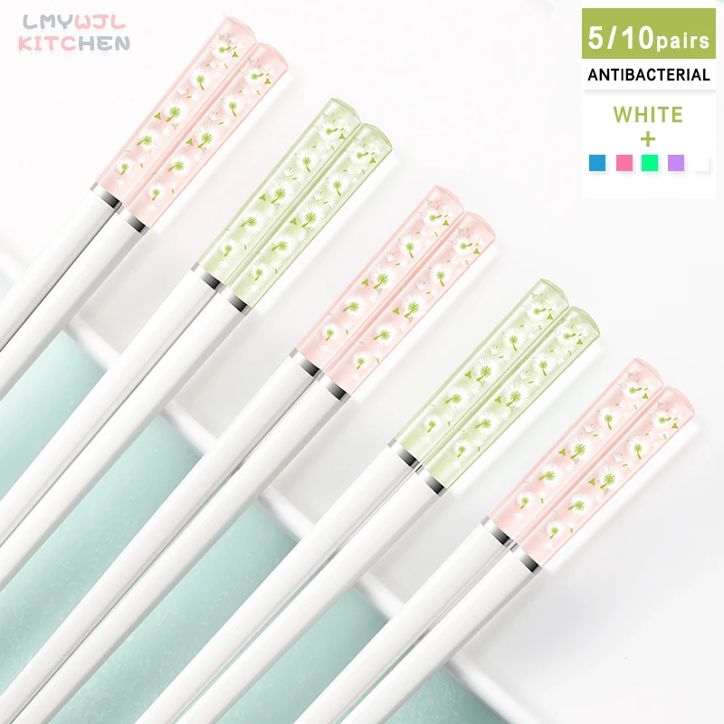 

5/10 Pairs of Amber Dandelion Chopsticks Set Flower High-end Antibacterial Non-slip Food Chopsticks Korean Kitchen Supplies