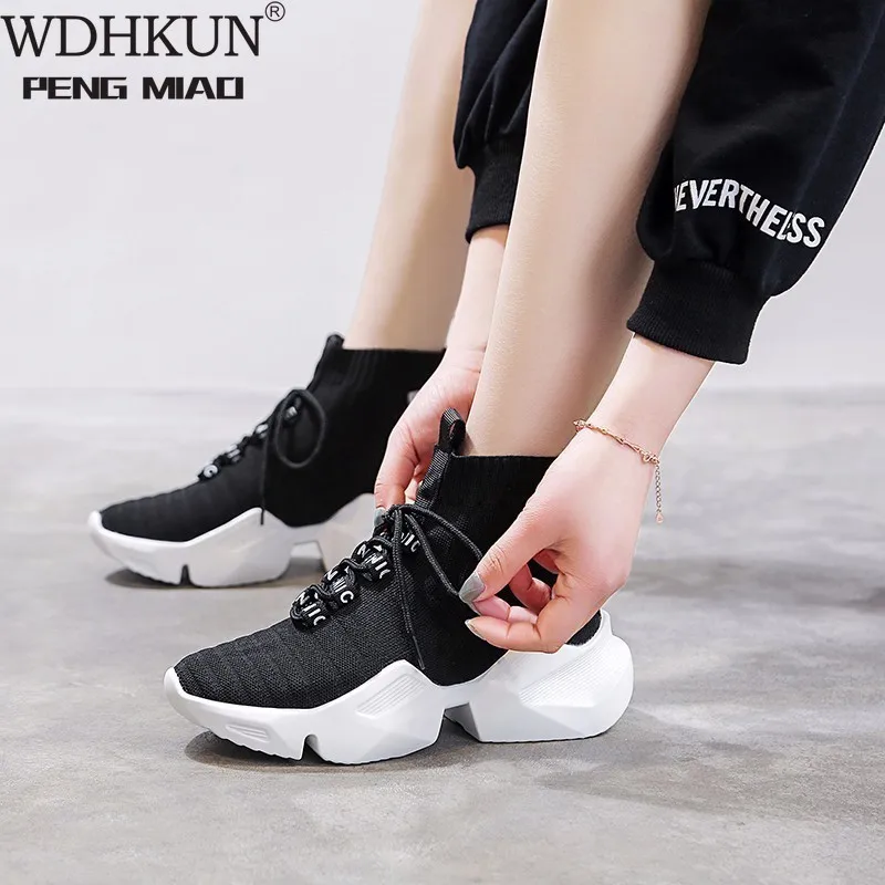 

Fashion Women Shoes Spring White Chunky Sneakers Woman Lace Up Purple Pink Casual Shoes Platform Designer Wedge Vulcanized Shoes