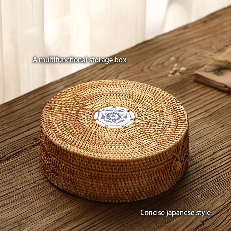 Handwoven Rattan Storage Box With Lid Wicker Tea Food Container Picnic Bread Fruit Cake Basket Ornament Kitchen Organizer | Дом и сад