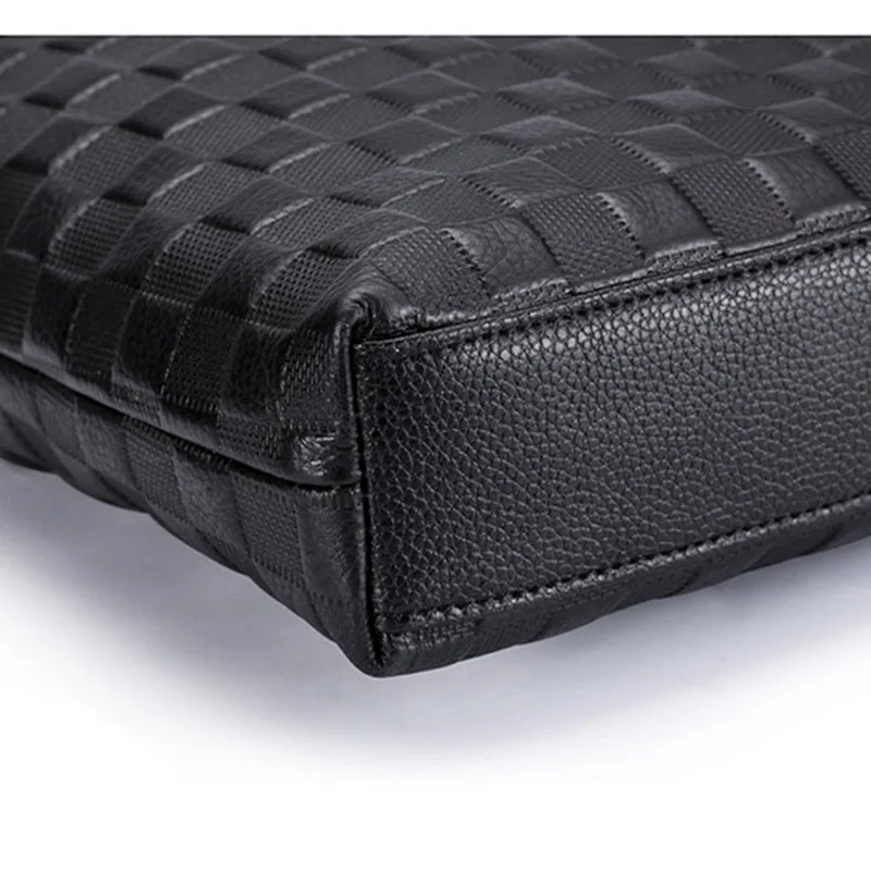 

Business Natural Cow Leather Handbag Men's Travel Briefcase Large 14" Laptop Shoulder bags Genuine Leather Tote Plaid Men bag