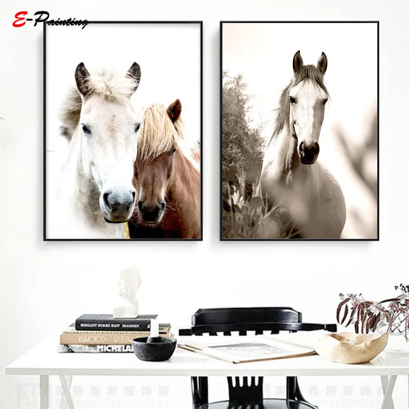 Настенная картина в скандинавском стиле с изображением лошади холст цифровой
