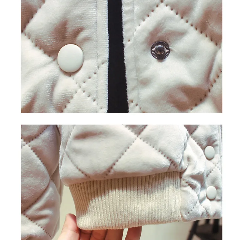 

2020 New Fashion Women Autumn Winter Cotton Jacket Gold velvet Warm Loose Long sleeve Short Coat Casual Women's Baseball Tops