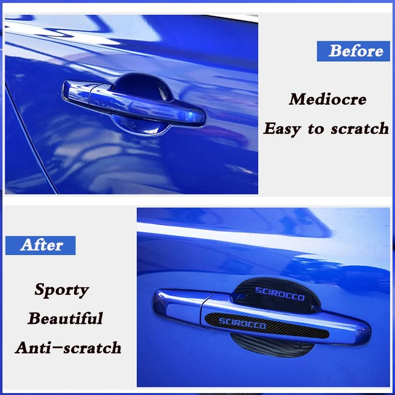 

2pcs Carbon Fiber Car Door Handle Protection Sticker For VW Volkswagen SCIROCCO GTI R