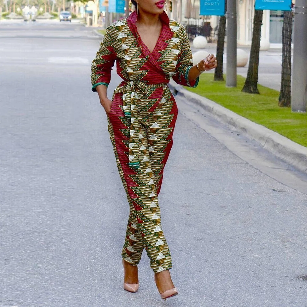 Повседневный женский комбинезон с высокой талией модный принт Африканский