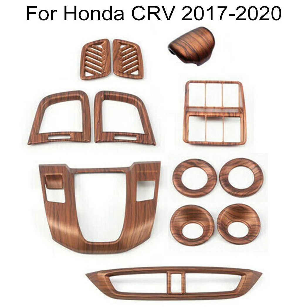 

12X Interior Kit Peach Wood Grain Car Cover For Honda CRV 2017-2020 Decoration Practical