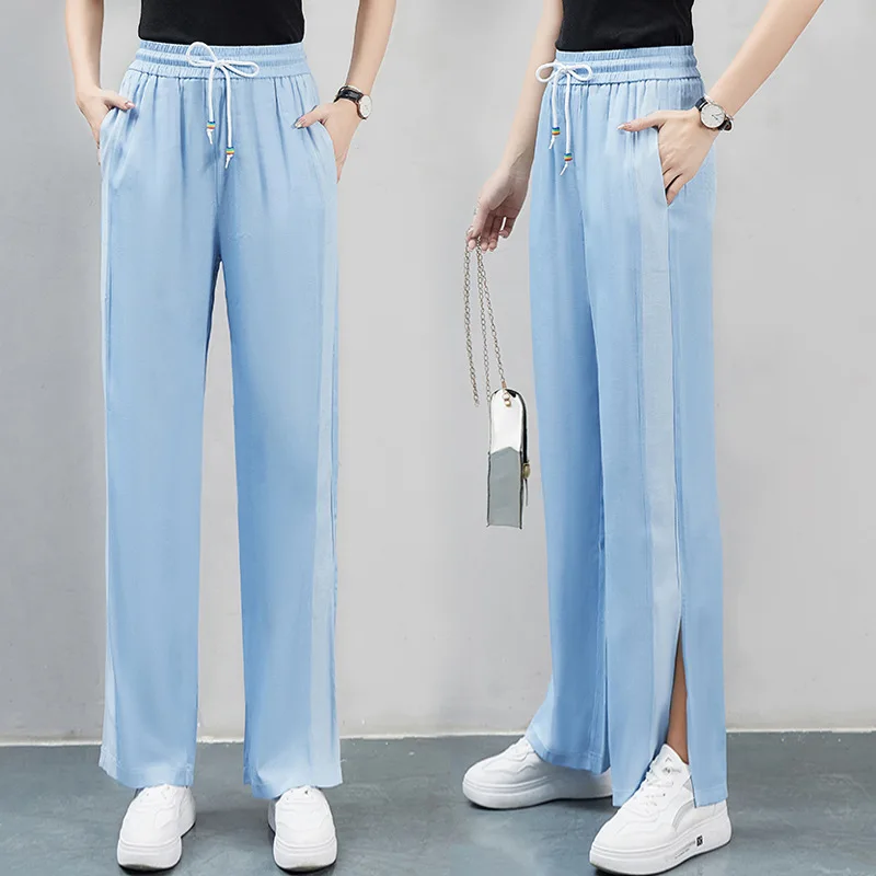 

Ice Silk Jeans Women Summer Cool High Waist Straight Pants New Ultra-thin Drape Loose Wide-leg Pants Floor Long Pants