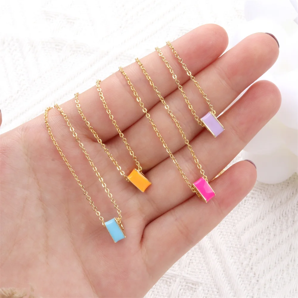 

Colorful Geometry Necklaces For Women Girls Enamel Fashion Party Daily Jewelry Trendy Copper Gold Plated Clavicle Chain Necklace