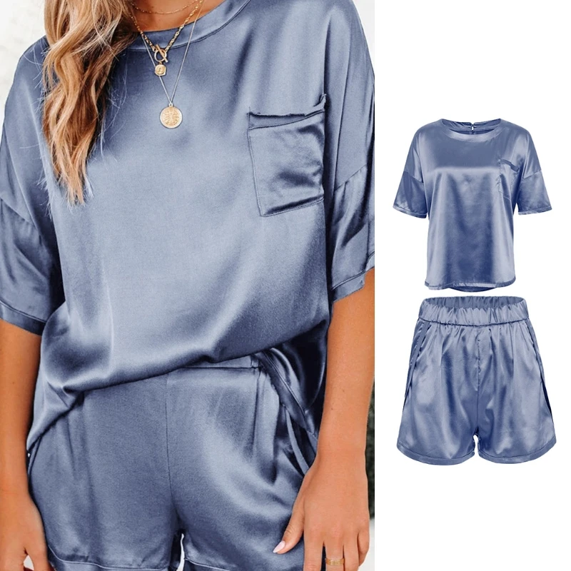 

Women Print 2Pcs Pajamas Set Sleeve O-Neck Pullover Tops Drawstring Jogger Pants Sleepwear Home Loungewear