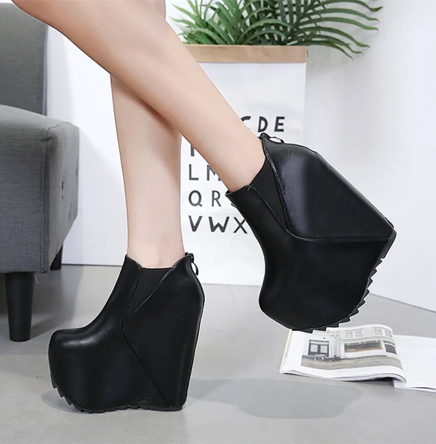

Women 16cm Heels Boots Autumn High Platform Ankle Boots Punk Wedge High Heels Combat Boots Chunky Sneakers Woman Winter 2020