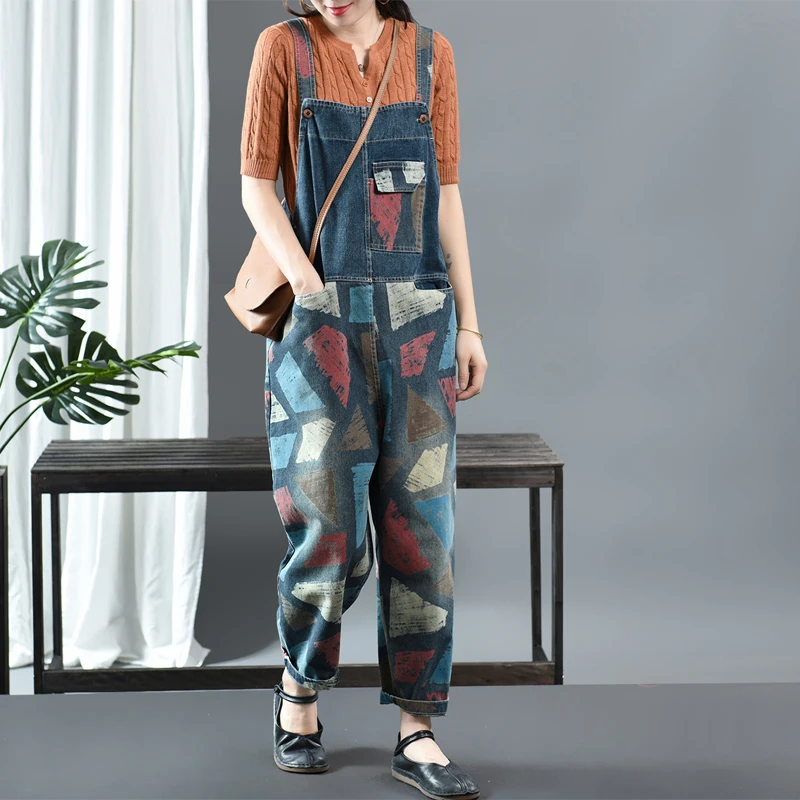 Весна Осень 2020 женские комбинезоны в стиле ретро Свободные повседневные