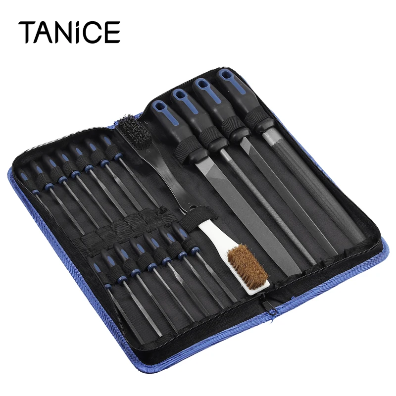 

TANiCE 20PCS File Set With 4 X200mm Flat Half-Round Round Triangle File 2 Brush & 14 XNeedle File Set For Shaping Metal Jewelry