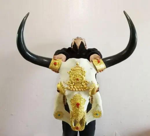 

head Arts Crafts Tibet copper clad yak skull wall manual Gold inlaid copper store decoration Lucky House natural skull head