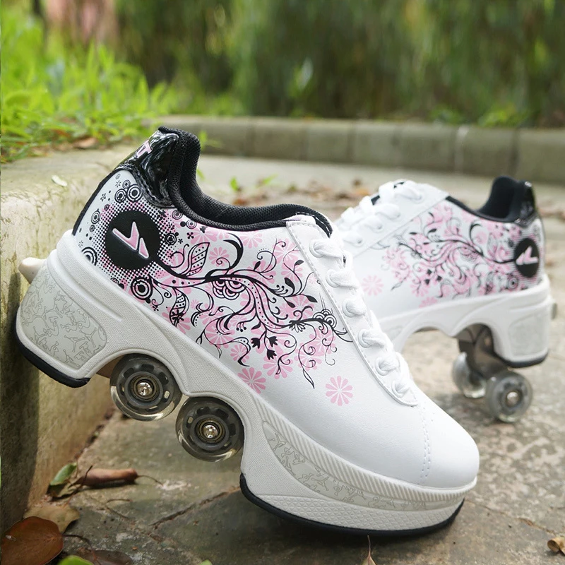 

Boys Deformed Shoes 2021 New Children Adult Out Of Control Roller Skates Four-wheeled Hot Shoes Casual Sports Shoes Unisex Shoes