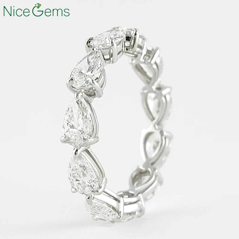 NiceGems сплошной 14K белый золотой 4CTW грушевидная огранка Муассанит лента