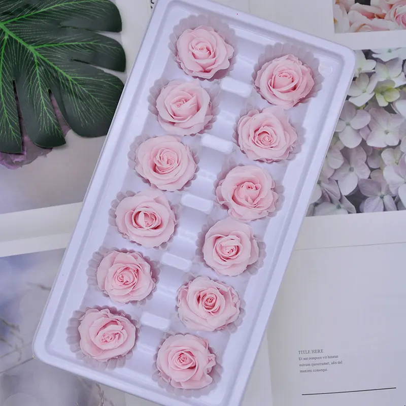 light pink 1 коробка, высокое качество, консервированные цветы, цветок, бесморская Роза, диаметр 3-4 см, подарок на день матери, вечная жизнь, цветок, материал, подарочная коробка - Цвет: light pink