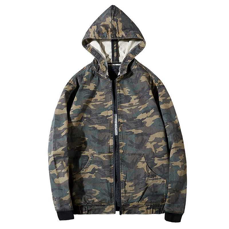 Новинка 2020 модная камуфляжная джинсовая куртка с капюшоном Мужская на молнии в