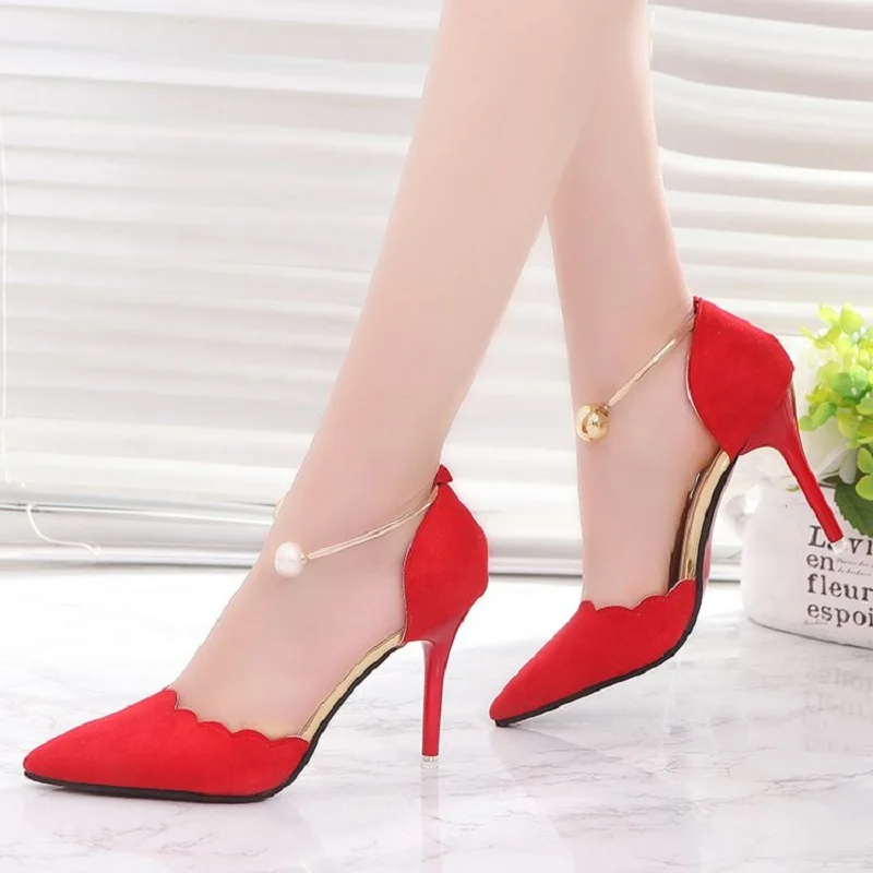 Новинка 2021 пикантные туфли на высоком каблуке с открытым носком и жемчугом в