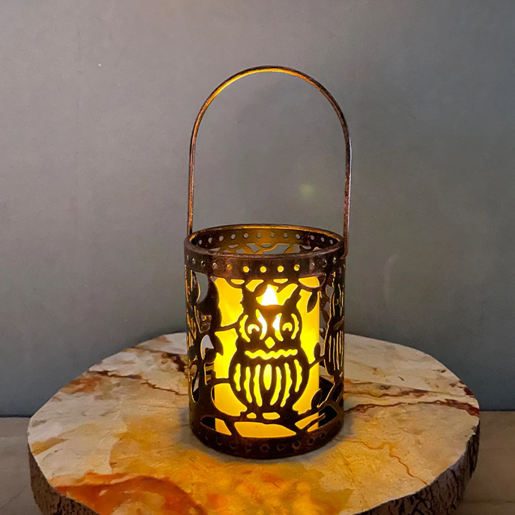 

Подсвечник из кованого железа для Хэллоуина, корзина для конфет с фонариками, реквизит для Хэллоуина, праздничное украшение для бара и свет...
