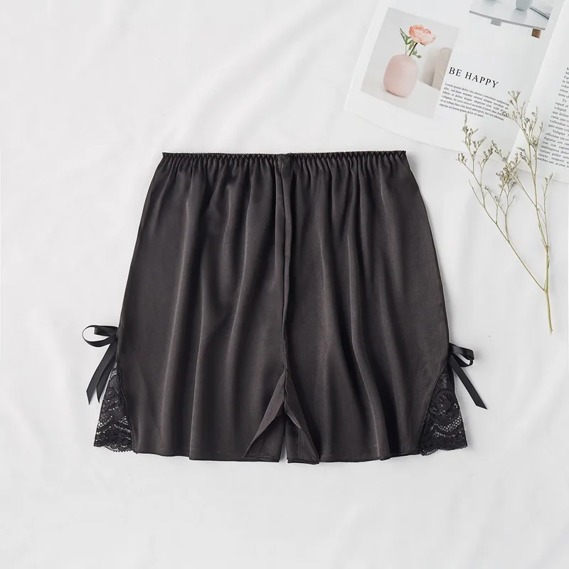 

2021 Women Lace Silk Satin Elastic Waist Cute Home Sleep Tracksuit Sleep Bottom Short Pants Pajama Nightwear Shorts Lounge Wear