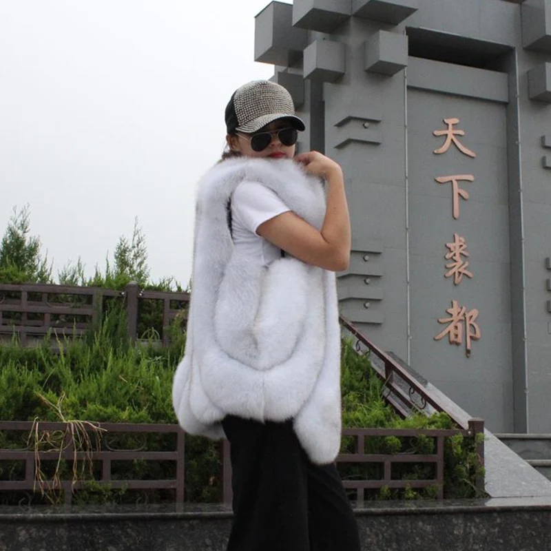 Осенне зимний новый жилет из лисьего меха для женщин элегантный однотонный с