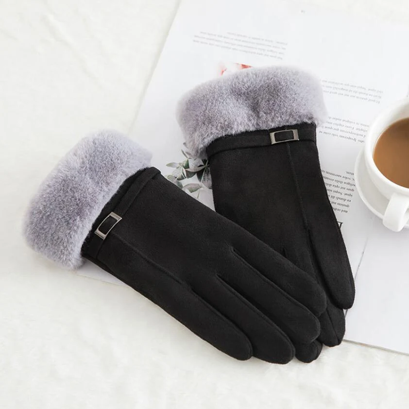 Женские замшевые кожаные перчатки теплые меховые для вождения сенсорные зимы |