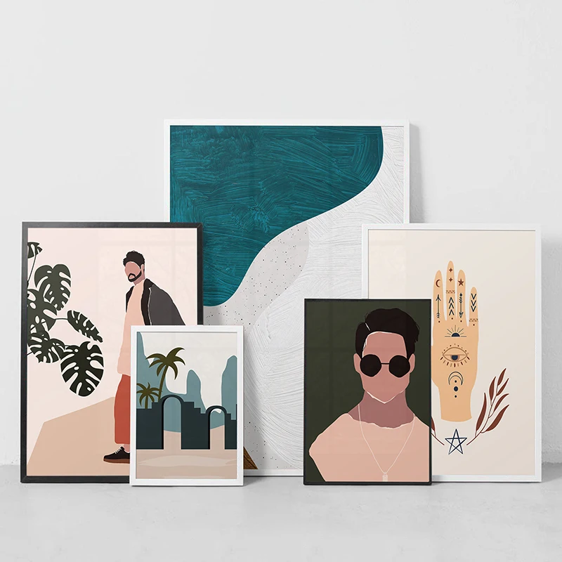 

Man With Sunglass Abstract Landscape Mid Century Poster Wall Art Picture Canvas Painting Print for Living Room Bedroom Decor