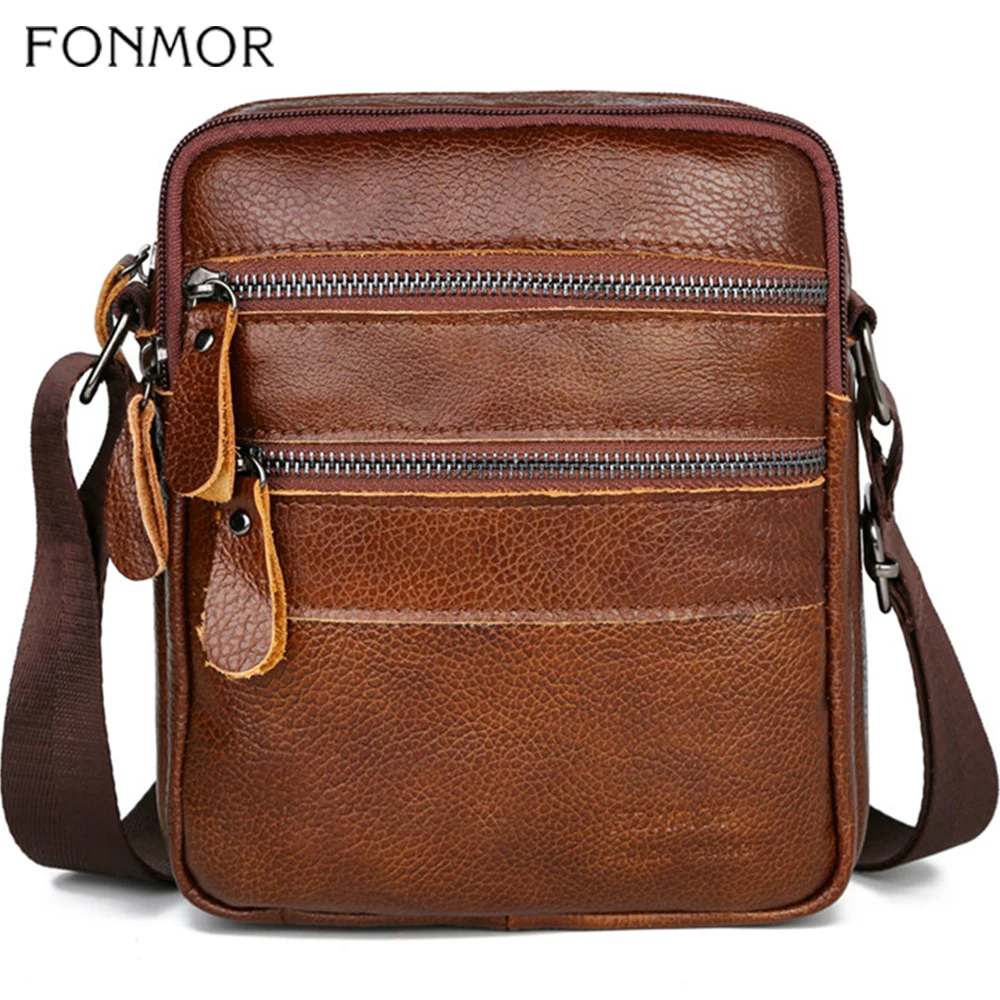 Мужские сумки через плечо Fonmor из натуральной кожи многослойные мессенджеры на