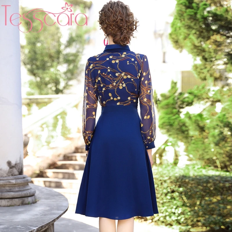 Женское шифоновое платье-рубашка TESSCARA модельное дизайнерское платье для офиса