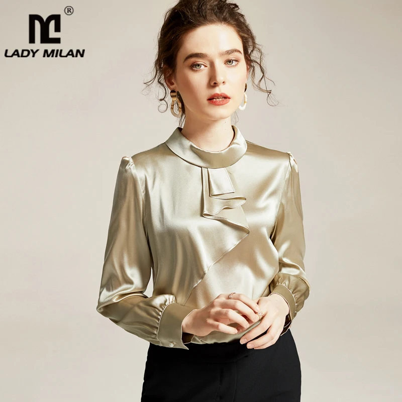 Женская модельная рубашка из 100% чистого шелка Элегантная модная блузка с