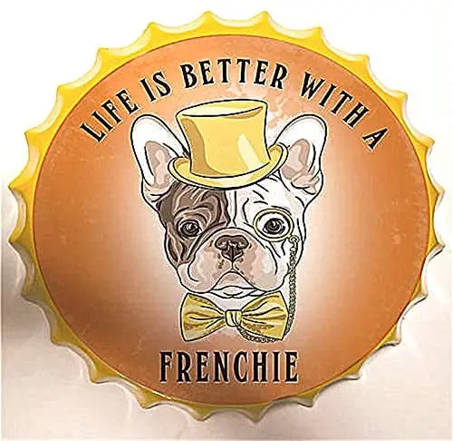 

Знак Ретро жизнь лучше с Frenchie бутылочные крышки Ретро металлическая жестяная вывеска Диаметр 13,8 дюйм (ов)-домашний декор бар доска для отдых...
