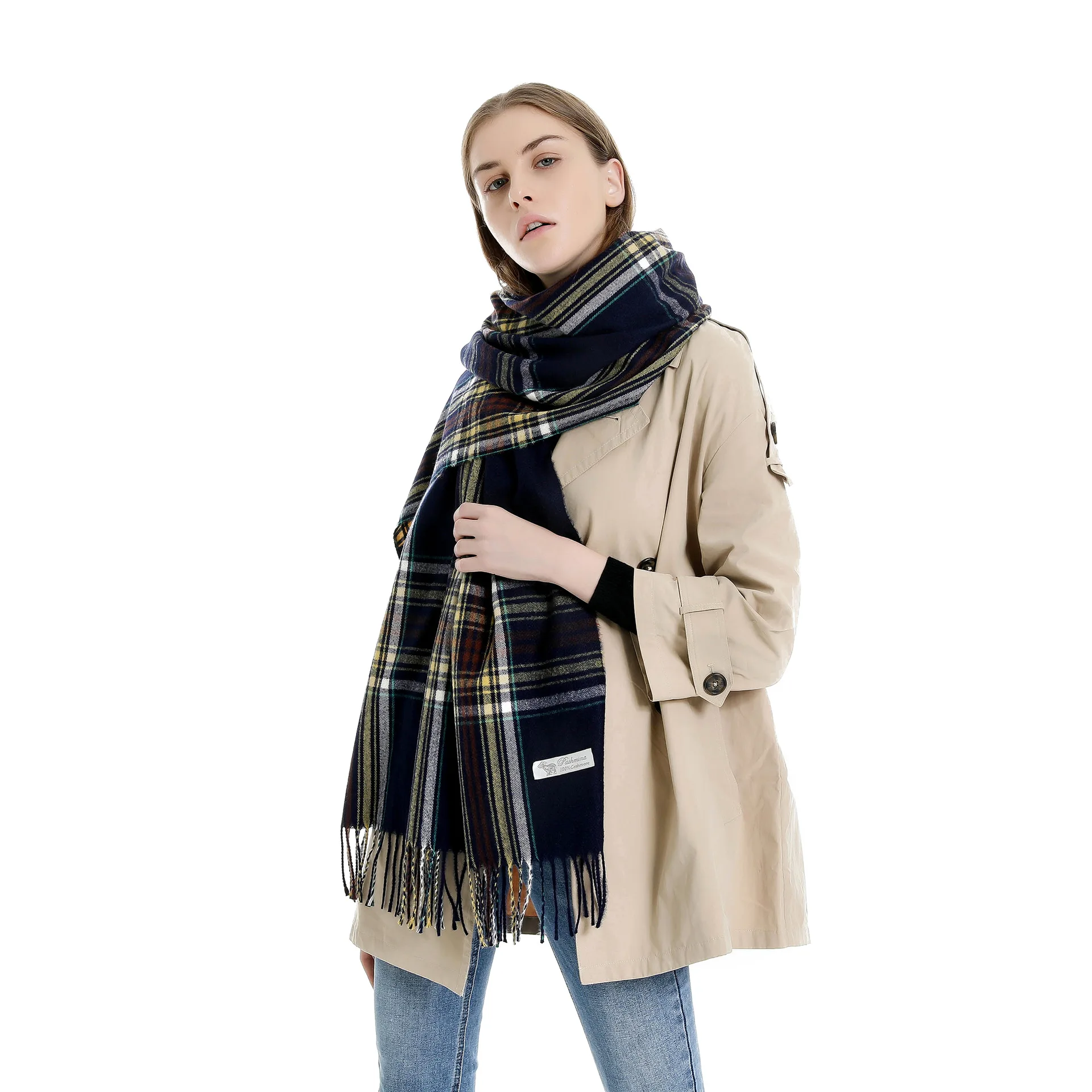

Imitation Wool Scarlf Women Fashion Autumn Winter Warm Wraps Plaid With Tassels High Streetwear High Quality Shawl Female Hot