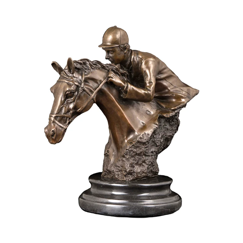 

ArtsHom DS-606 Horsemanship Sculpture Vintage Horse Trainer Bust Bronze Statue Figurine with Marble Metal Artwork for Office Dec
