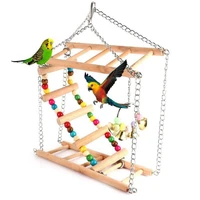 legendog 1pc wooden parrot ladder toy bell natural anti biting bird cage ladder parrot hanging swing pet supplies bird favors