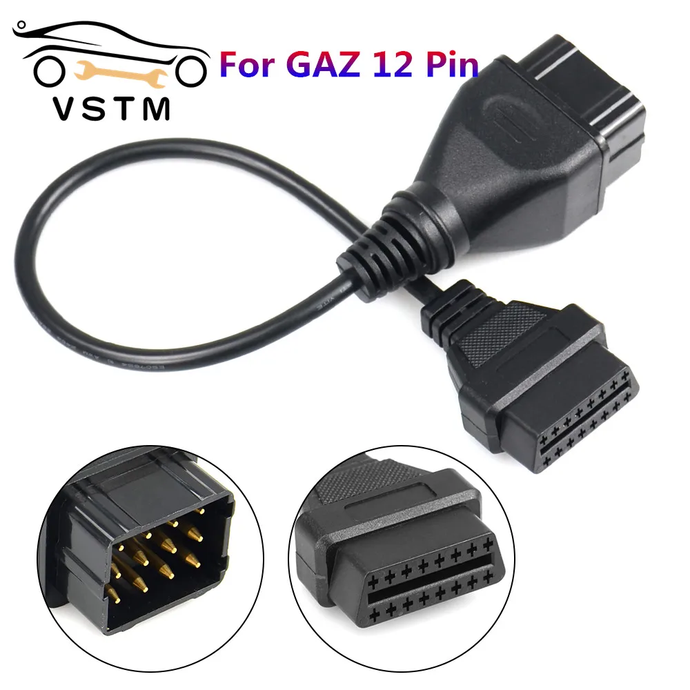 

2021 Newest OBD OBDII Connected Cable Adapter for diagnostics For GAZ 12 pin obd2 cable Free Shipping