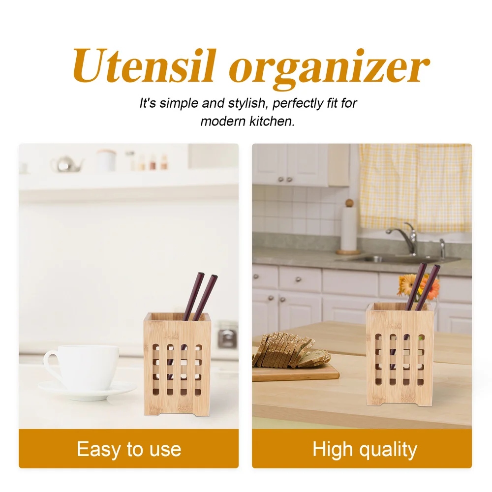 

Bamboo Chopsticks Holder Holey Cutlery Organizer Tableware Drying Canister Kitchen Utensil Storage Bucket