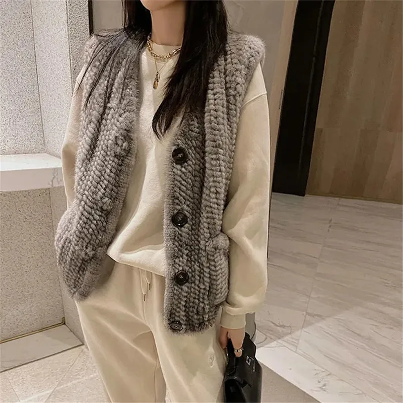 

Women Imitation Mink Vest Jacket Korean Fashion Button Short Gilet Femme Autumn Winter Casual Sleeveless Waistcoat Abrigos