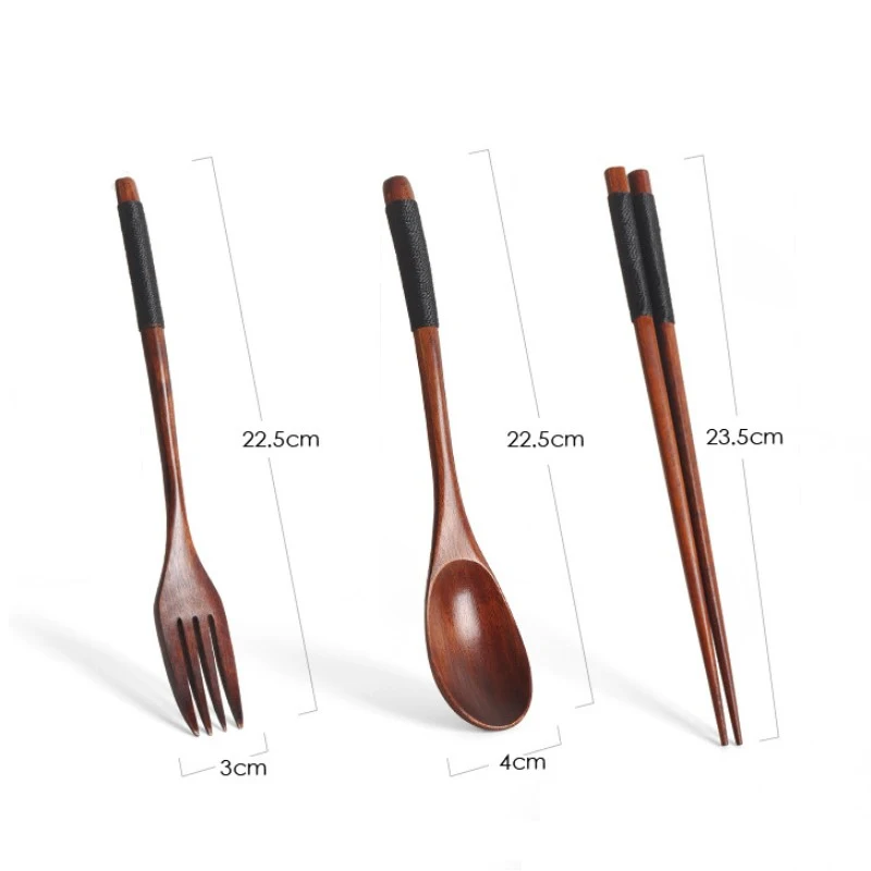 Korean Wooden Tableware Fork Spoon Chopsticks 3-piece Set Solid Wood Long Handle Portable | Дом и сад