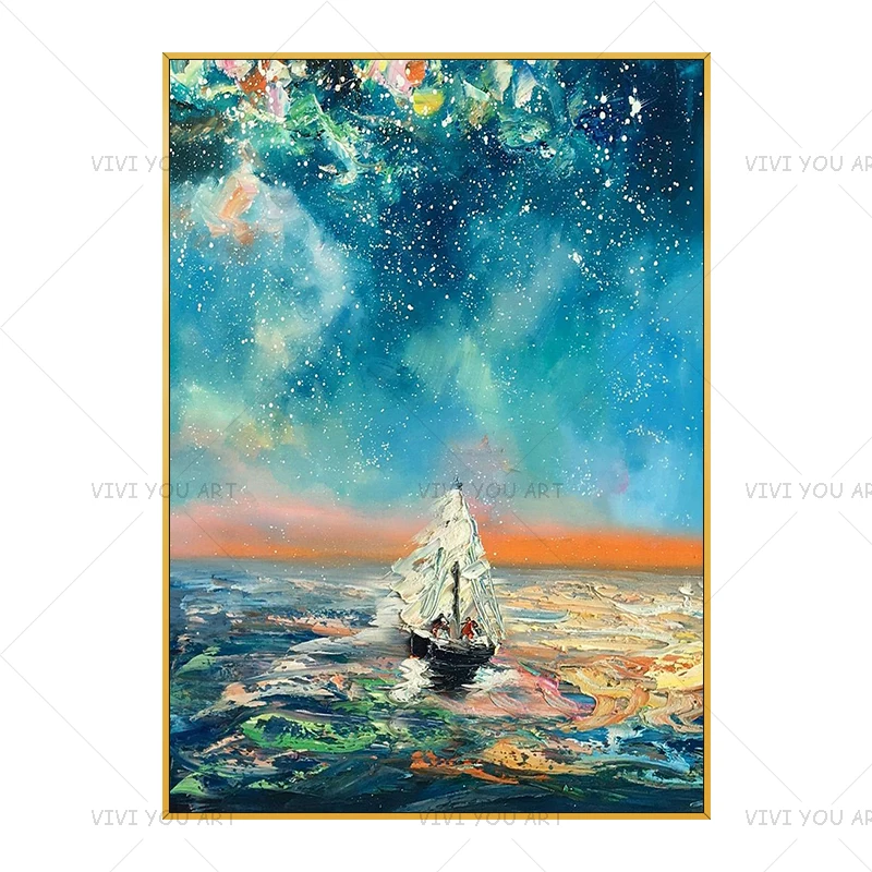 Новый тренд ручная роспись вид звезды на море абстрактная картина маслом холст