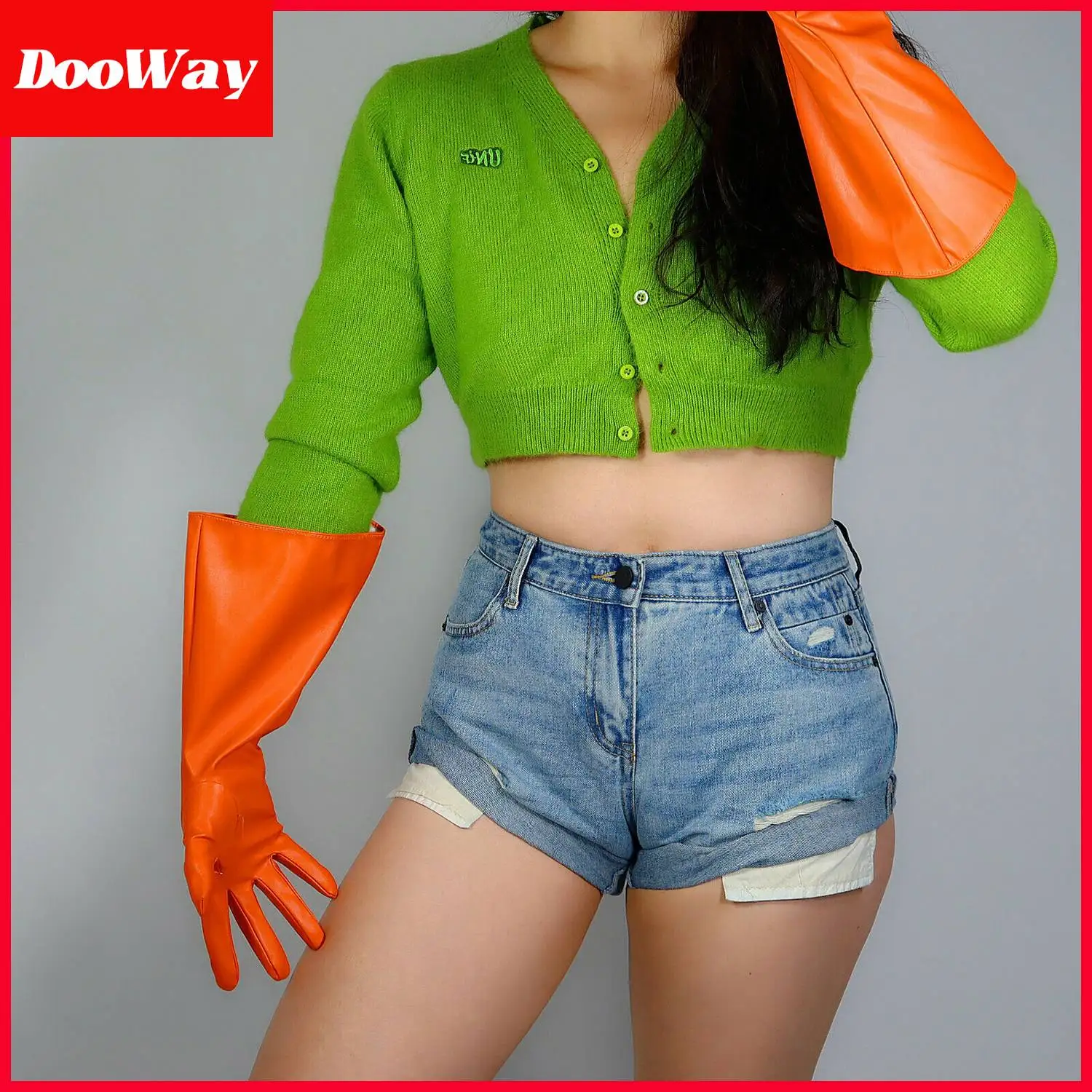 Длинная перчатка DooWay оранжевые перчатки из мягкой искусственной кожи с широким