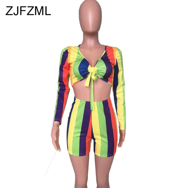 Радужный Полосатый Сексуальный спортивный костюм из 2 предметов женский