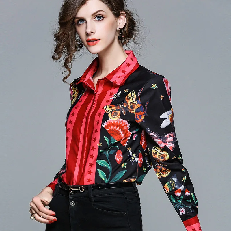 

Black Vintage Printed Blouse 2020 Women Fashion Casual Loose Plus Size Runway Shirt Bow Decoration Office Lady Elegant Tops