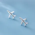 Женские серьги-гвоздики в форме самолета из серебра 925 пробы с фианитами